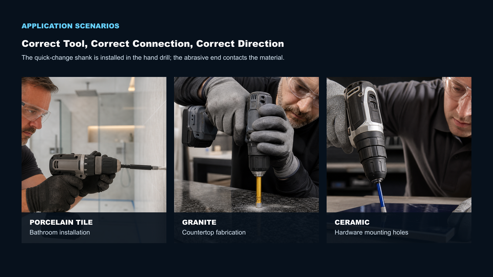 BK-9075 drilling porcelain tile granite and ceramic with a cordless hand drill