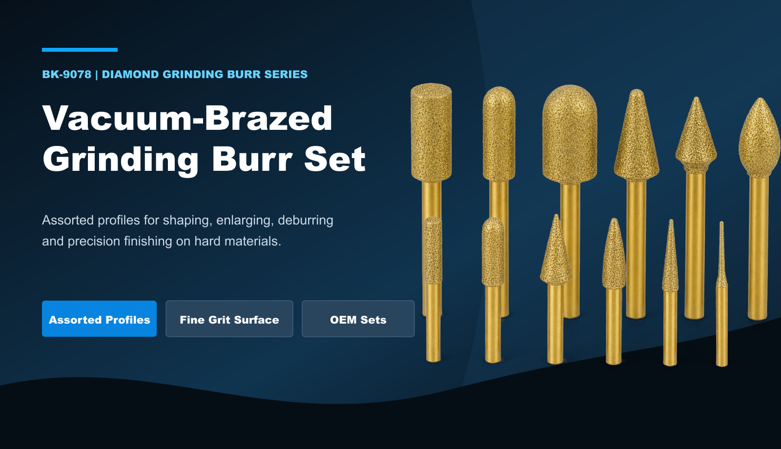 BK-9078 vacuum-brazed diamond grinding burr assortment