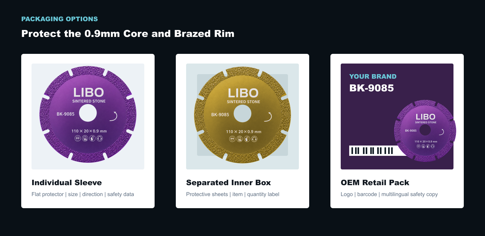 BK-9085 individual sleeve inner box and OEM packaging options