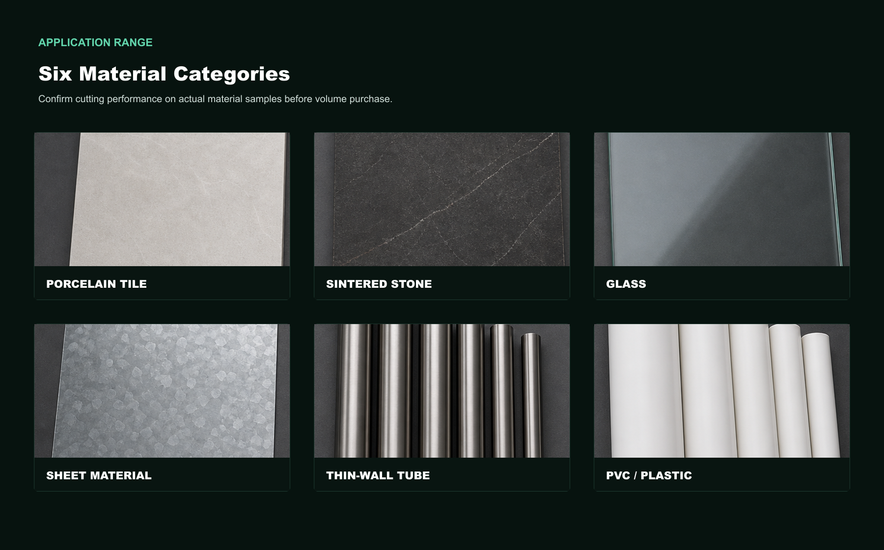 Porcelain tile sintered stone glass sheet metal thin-wall tube and PVC material samples